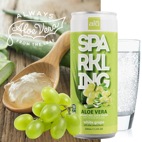 11.2 oz, Pack 12 ALO Sparkling White Grape Carbonated Aloe Vera Juice Drink | fl of | Plant-Based Beverage, Vegan