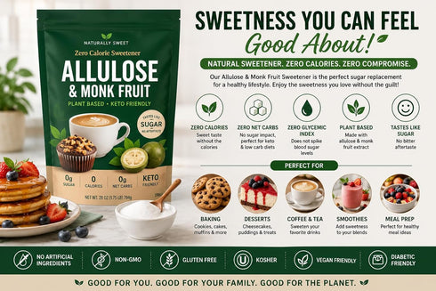 Generic 28oz 1:1 Allulose Monk Fruit Sweetener - Zero Calorie Sugar Substitute Replacement - Keto Diabetic Friendly Low