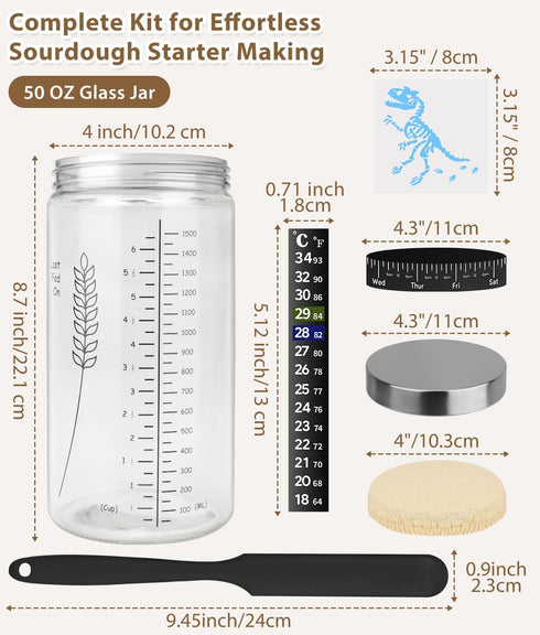 50oz 1 Pack) Sourdough Starter Jar Kit, Large Capacity Sourdough Jar, Wide Mouth Sourdough Bread Starter Kit