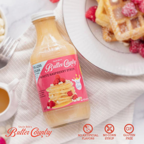 Country 16 oz/4 Pack Butter Rich and Creamy Buttermilk Syrup | White Raspberry Flavor | Unique Gourmet Syrup