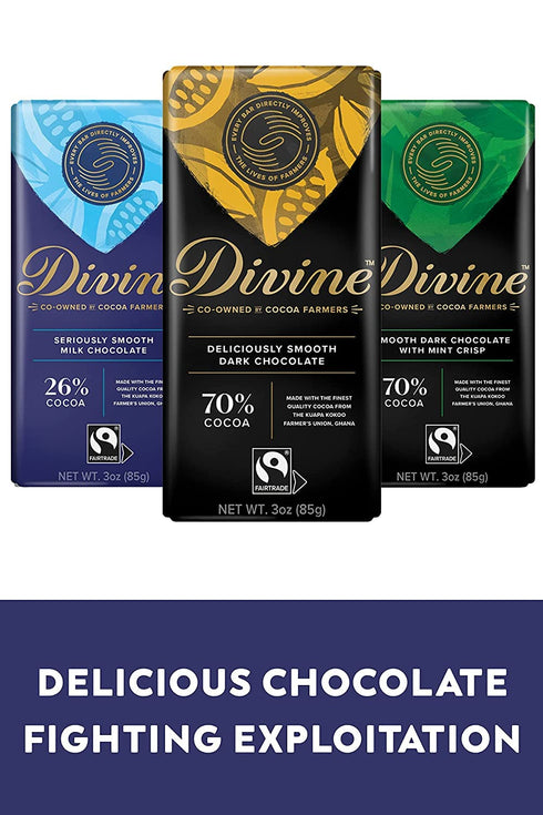 70% 3oz. (12 Pack) Divine Chocolate Bars - Dark Chocolate with Ginger & Orange - Made with Fairtrade Cocoa, Natural
