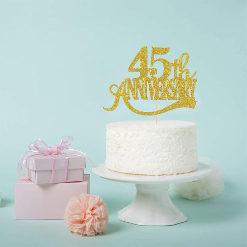 Gold Glitter 45th Anniversary Cake Topper for Happy 45th Wedding Anniversary / Birthday Party Decorations