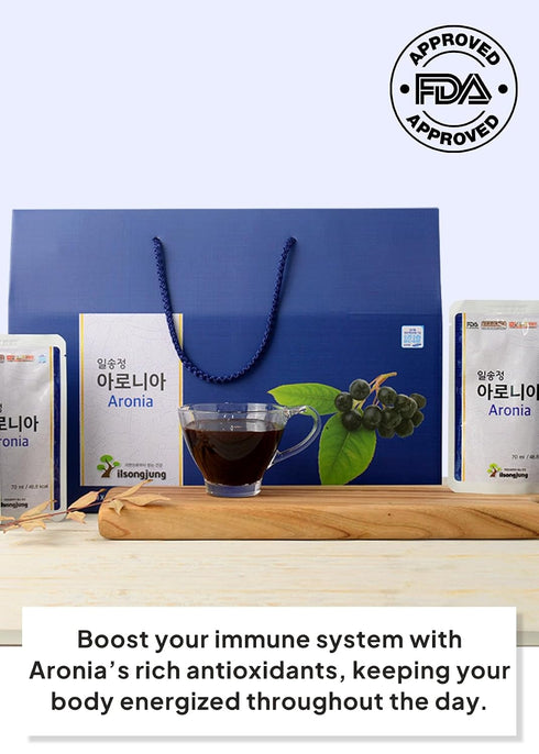 100% 2.37 OZ (70ml) 30 Pack, Korean Food ILSONGJUNG Pure Aronia Juice No Added Sugar, Antioxidant-Rich Superfruit