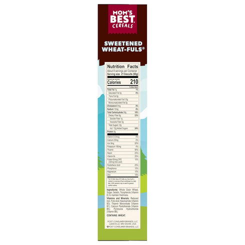 Mom's Best 16.5 OZ (Pack 8) Sweetened Wheatfuls Shredded Wheat Cereal, Sweetened Cereal Made with Whole Grains, No