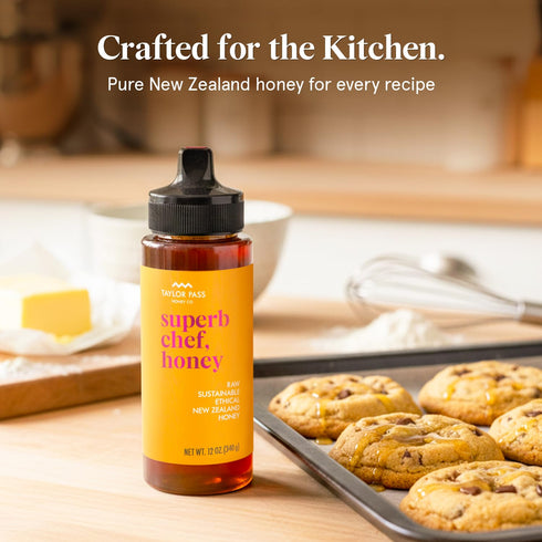 12oz (340g) Taylor Pass Honey Co Superb Chef, Honey Raw New Zealand Honey Squeezy | Gourmet-Grade Sweetness | Ethical