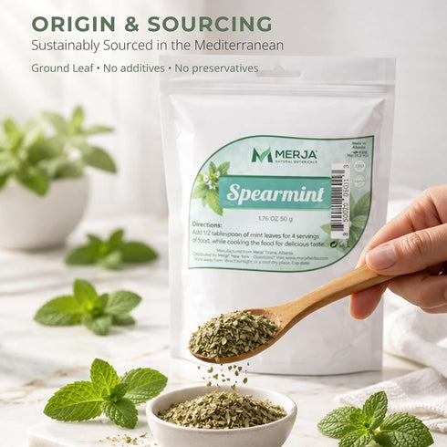 100% 50gr 1.8Oz Merja Herbs Mediterranean Spearmint Loose Tea - Caffeine Free - Seasonings for Meat, Soups & Salad