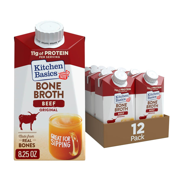 Kitchen Basics Beef Bone Broth, 8.25 oz Carton (Pack of 12) A