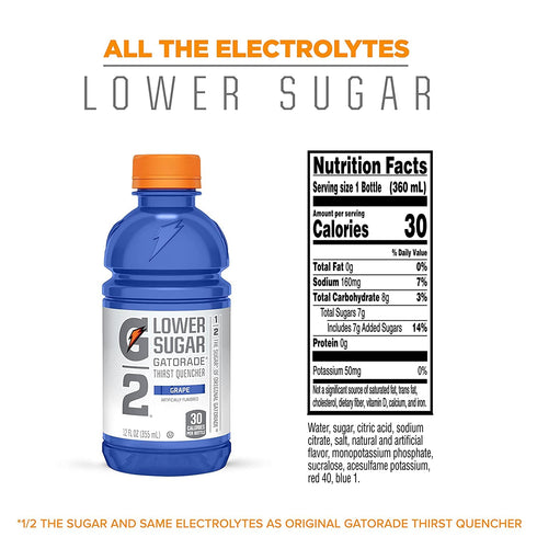 G2 24 Count Gatorade Sports Drink Low Calorie, Grape