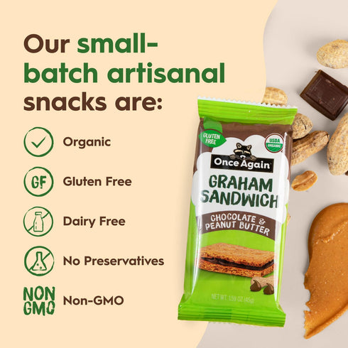 12 Once Again Chocolate Peanut Butter Graham Sandwiches - Organic, Gluten Free Graham Crackers with PB & Dark Chocolate