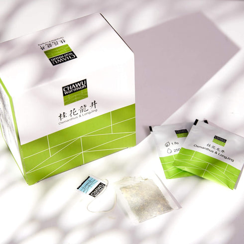 ChaWuWarmSun Osmanthus & LongJing Green Tea Bags, 50 Tea Bags, Natural Flower and Broken Tea