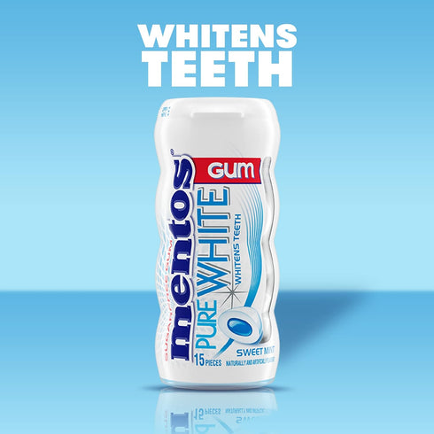 15 Pack 10) Mentos Pure White Sugar-Free Chewing Gum with Xylitol, Sweet Mint, Piece Bottle (Bulk