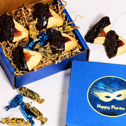 Hamentaschen Cookies | Mishloach Manot, Purim Gift Idea | Chocolate Dipped Shortbread Cookies Filled with Apricot