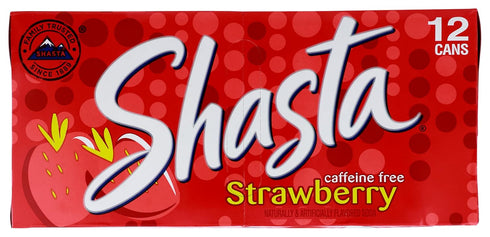 12-Pack 12oz Shasta Strawberry Soda | Bold, Ripe Strawberry Flavor | Caffeine-Free Soft Drink | of Cans | Sweet