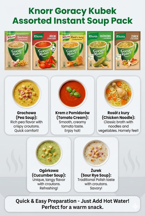 Snacks ByEurop Pack 5 Hot Cup Instant Soup Knorr Goracy Kubek Assorted