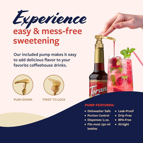 25.4 Oz Torani Cherry Syrup for Drinks, Flavoring for Iced Tea, Lemonade, and Sodas, Pump Included