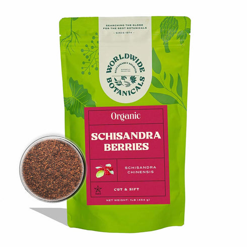 1lb, 100% 16 Worldwide Botanicals Organic Schisandra Berries, tea cut for best infusion. Schisandra chinesis AKA Five