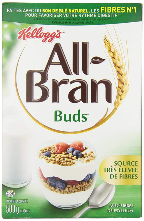 All-Bran 500g/17.6oz, 2-Pack Kellogg's All Bran Buds Cereal (Imported from Canada)