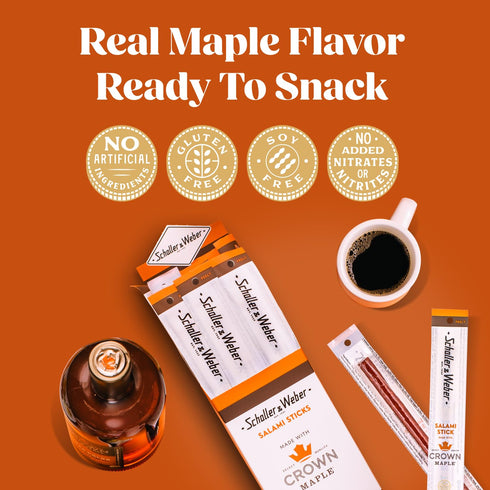 0.85 Oz (Pack 20) Schaller & Weber Crown Maple Salami Sticks, of | Smoked Salami with Crown Maple Syrup | German Style