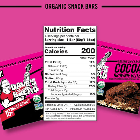 4 1 (Pack 1) Dave's Killer Bread Cocoa Brownie Blitz Organic Snack Bars, Individually Wrapped Snack Bars + Branded