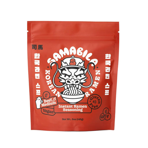 Beef Instant Ramen Seasoning Powder by SAMABILA - Gluten Free, Vegan, Medium Spicy - 5 oz