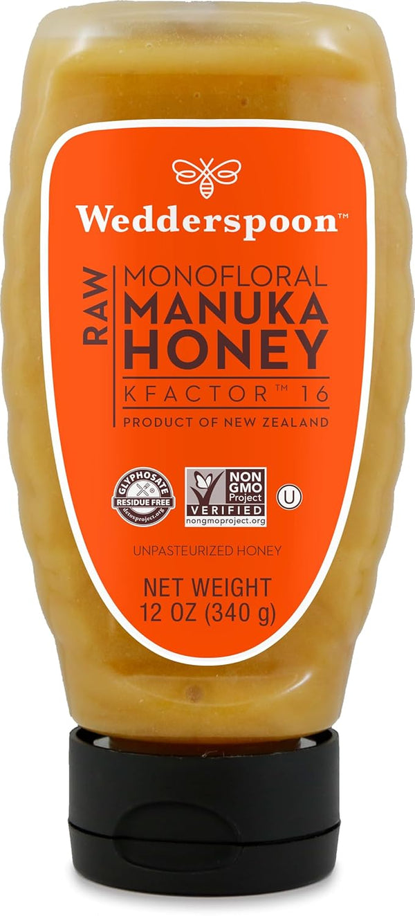 Wedderspoon Raw Manuka Honey - Unpasteurized New Zealand Honey, Multi-Functional Superfood, 12 Ounce