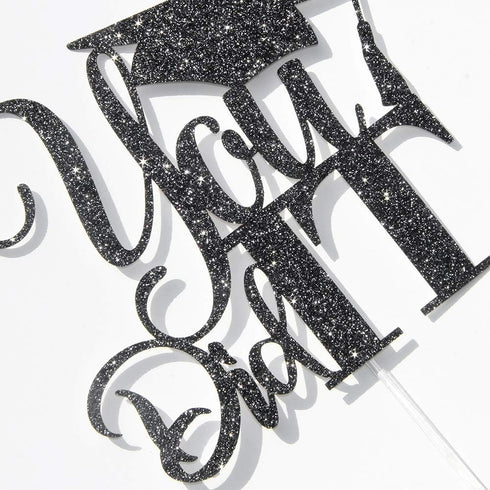 Black Glitter You Did It Cake Topper, Congrats Grad, High School College Graduation Party Decorations