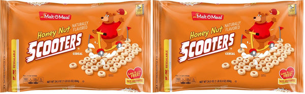 Malt-O-Meal Honey Nut Scooters Breakfast Cereal, Oat Cereal, 24.5 OZ bag (Pack