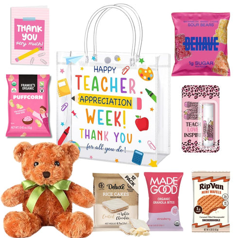 Package Set Eli & Val Teacher Care with Organic Sweet Treats and Snacks Includes Candy, Lip Balm, Greeting Card
