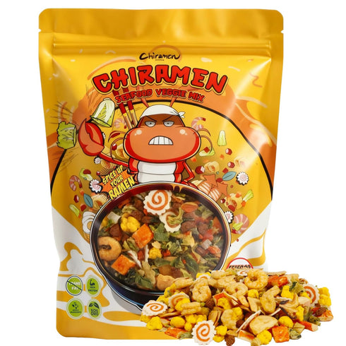CHIRAMEN Seafood Veggie Mix Dried Ramen Toppings, Shrimp, Fishcake, Imitation Crab, Squid,