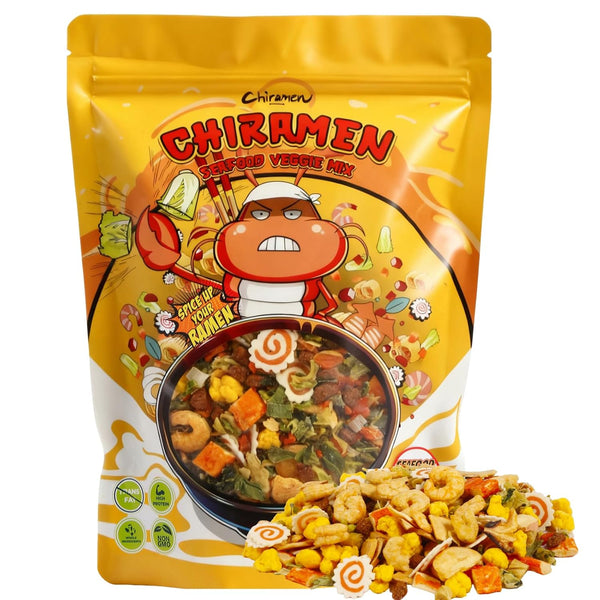 CHIRAMEN Seafood Veggie Mix Dried Ramen Toppings, Shrimp, Fishcake, Imitation Crab, Squid,