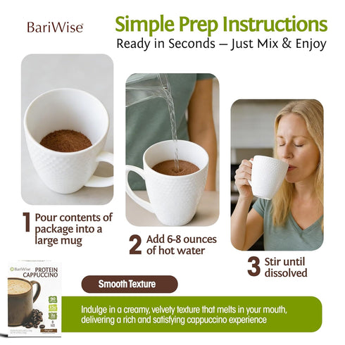 (7ct) BariWise Protein Hot Drink Cappuccino Mix, Original, Low Sugar, Gluten Free, Keto Friendly & Low Carb