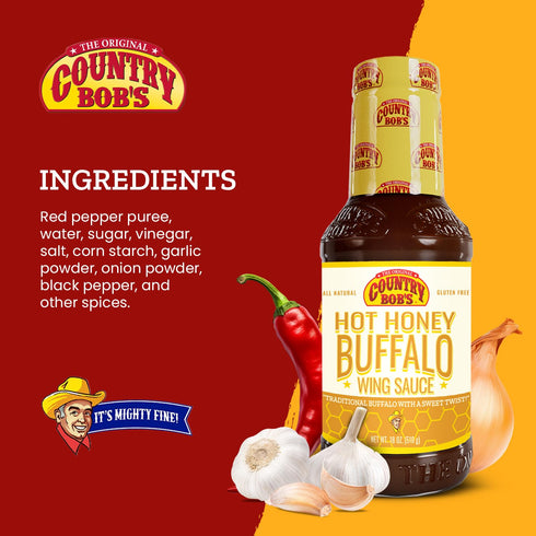 Country 18oz (Pack 2) Bob's Hot Honey Buffalo Wing Sauce - Traditional Buffalo with Sweet Twist, Small Batch, Ideal