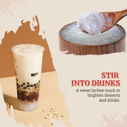 52USA 1kg (2.2 lbs) Lychee Flavored Coconut Jelly Topping for Desserts and Boba Tea, Premium Coconut Gel Strip