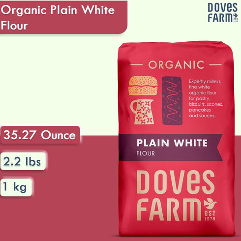 1Kg Doves Farm Organic Plain White Flour | | Premium Quality for Tasty Bakes | Certified Organic | Unbleached