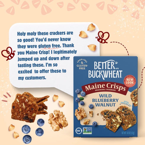 4 oz Maine Crisp Wild Blueberry Crisps - Gluten-Free Crackers With Blueberries, California Walnuts & Rosemary