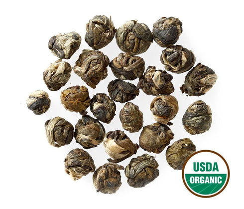 Golden Moon Tea Organic Jasmine Pearls Green Tea, Loose Leaf Dragon Pearls, Premium Grade, Non-GMO - Travel Tin