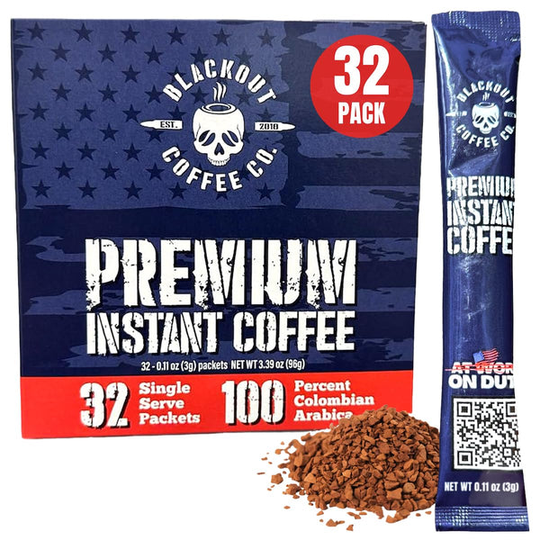 Blackout Coffee Colombian Arabica Instant Coffee Medium Roast, Strong Aromatic, Single Serve