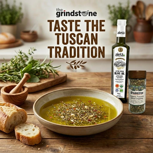 2 oz. Pack 2 The Grindstone, Organic Tuscany bread dipping mix, perfect seasoning spice with extra virgin olive oil