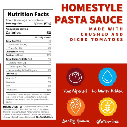 (24 oz. 8 pack) 5th Dei Fratelli Homestyle Pasta Sauce Jars, - Vine-Ripened - No Water Added, Not from Paste Non-GMO