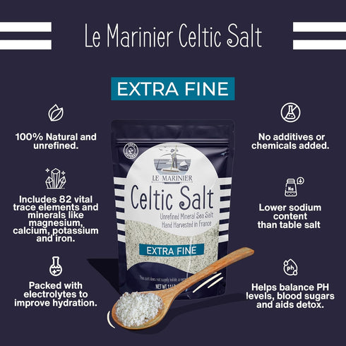1.1lb 18oz Pack 2. 100% +82 (1.1lb Pack 2) Le Marinier Celtic Salt Organic Extra Fine, - of Mineral Rich Unrefined