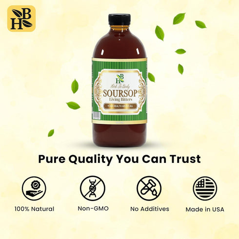 16 oz, Herb To Body Soursop Bitter Liquid Digestive Bitters made with Wildcrafted Soursop Leaves for Gut Wellness