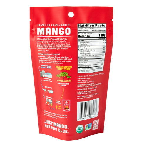 Mavuno Harvest 2 Ounce Pack of 6 Unsweetened Organic Dried Mango Snacks | Gluten Free Vegan Treats