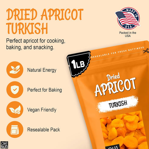 1 lb Packed Oh! Nuts Dried Apricots Turkish - - Dried Fruit - No Sugar Added - Dehydrated Fruit Bites - in New York
