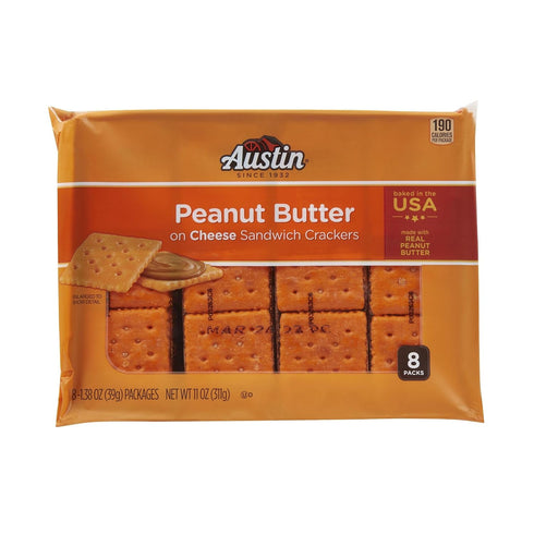 (12 96 Packs) Austin Sandwich Crackers, Single Serve Snack Crackers, Office and Kids Snacks, Peanut Butter on Cheese