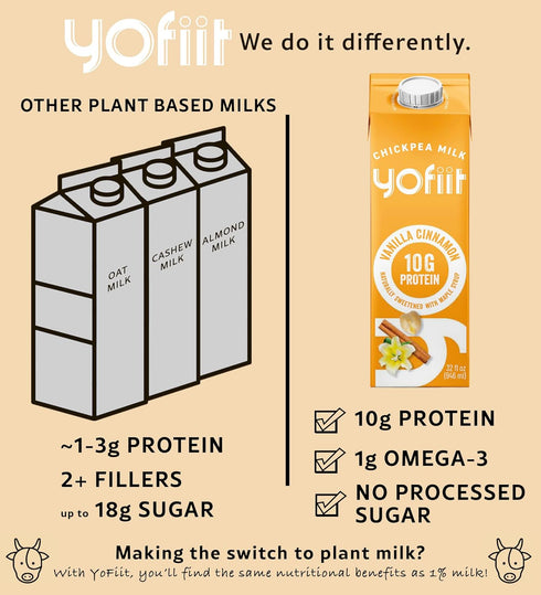 10g 6 Pack Yofiit Vanilla Cinnamon Plant Based Milk with Pea Protein and Flax - More Protein than Almond Milk - Non