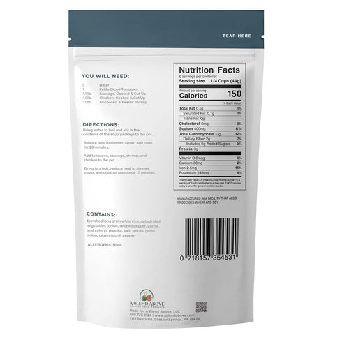 6 6.25 oz A Blend Above Jambalaya Soup Mix - Servings, Cajun-Style Gourmet Rice Soup Blend, Just Add Sausage, Chicken