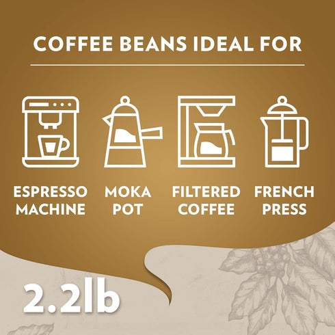 2.2 (Pack 1) ,100% Lavazza Qualit Oro Whole Bean Blend, Medium Roast, Pound of Arabica, Central America & African