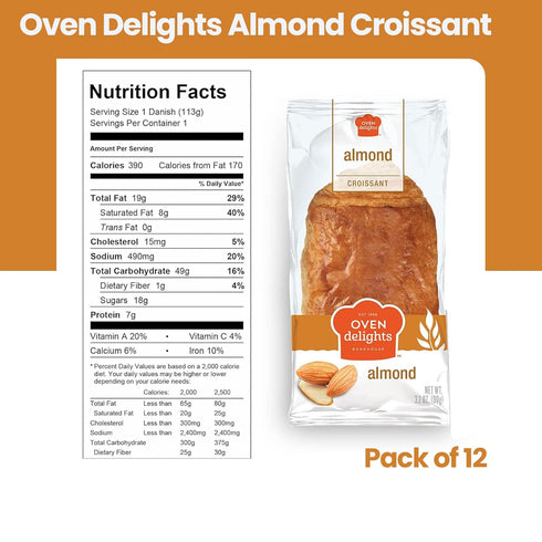 Oven Delights (3.2oz 90g) (Pack 12) Almond Croissant - Bakery fresh - Breakfast Pastries - Individually Wrapped