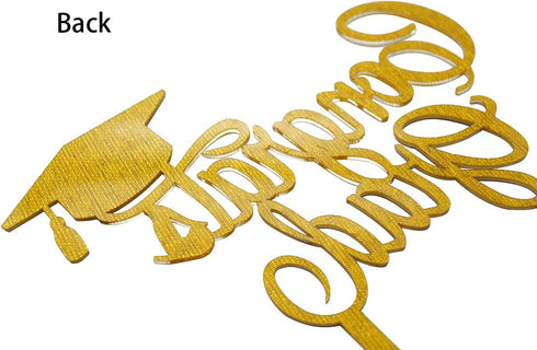 Congrats Grad Cake Topper - 2025 Graduation Party Decorations (Gold & Black)