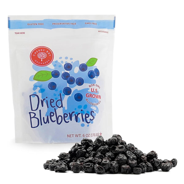 Cherry Bay Orchards Dried Blueberries (6oz Bag) - 100% Domestic, Natural, Kosher, Gluten-Free, GMO Free, Resealable